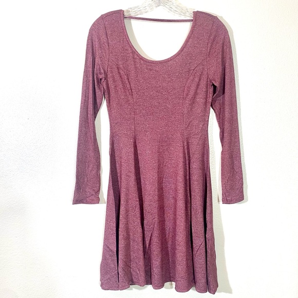 Dark Mauve Long sleeve scoop neck skater dress, CUTE! - Picture 11 of 16